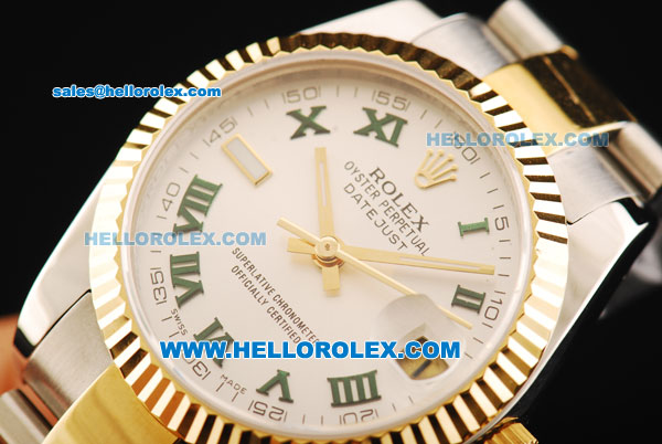 Rolex Datejust Automatic Movement Steel Case with White Dial and Gold Bezel-Two Tone Strap - Click Image to Close